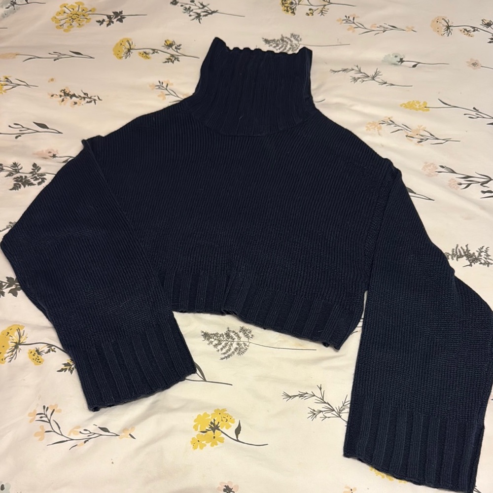H&M Navy Blue Cropped Turtleneck Sweater